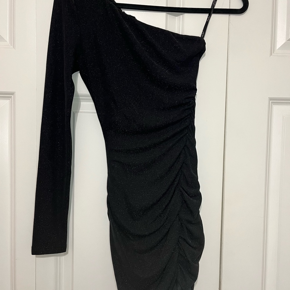 Papaya Black Glitter One-Shoulder Dress